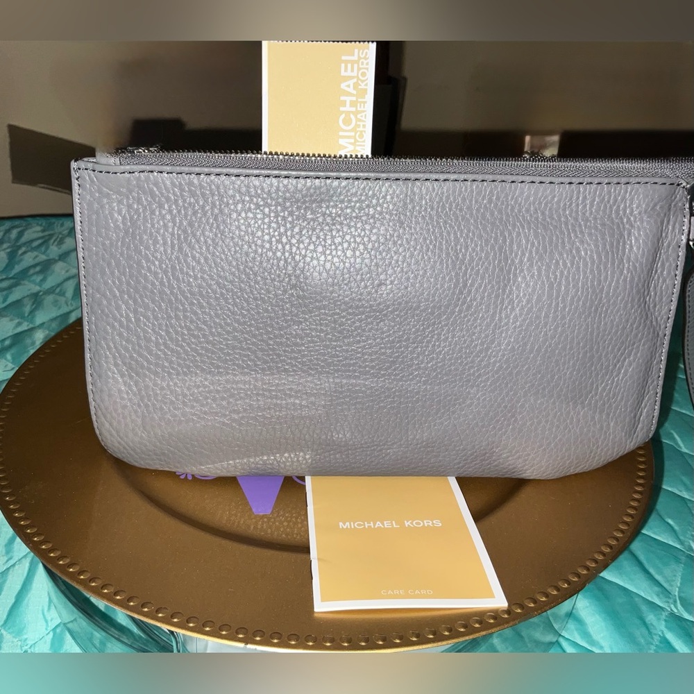 Michael Kors Fulton Large Zip Leather Grey Clutch NWT normcore minimalist fall - Picture 5 of 9